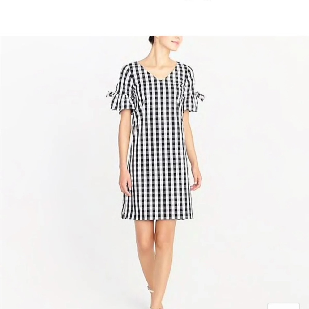 J crew tie sleeves dress gingham xxs